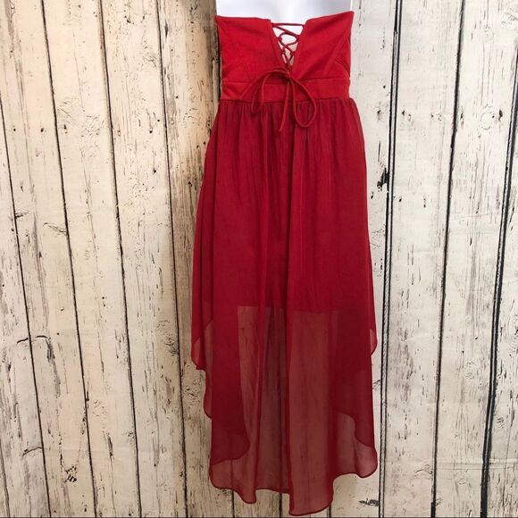 Adrianna Papell Red Hailey Logan Highlow HOCO semi formal dress - Picture 2 of 8